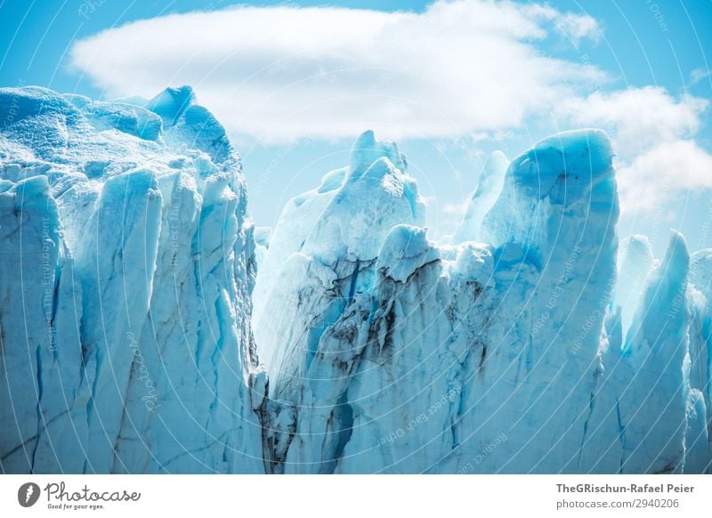 Eisberg Natur Landschaft blau türkis weiß Schnee Gletscher Perito Moreno Gletscher dreckig Riss Spitze Wolken brechen Farbfoto Außenaufnahme Menschenleer