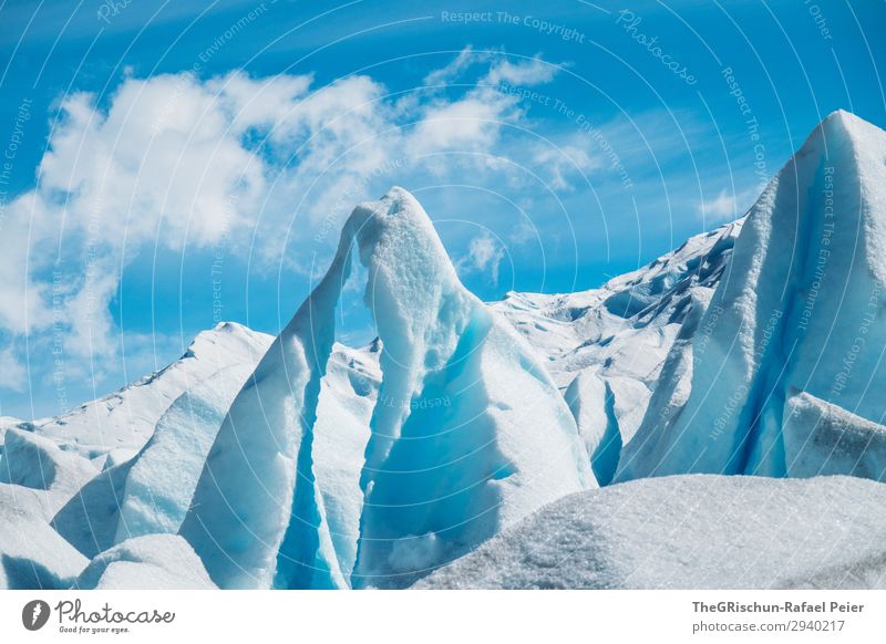 Gletscher Skulpturen Natur Landschaft blau türkis weiß Eis Schnee Eisskulptur Perito Moreno Gletscher Wolken Argentinien Farbfoto Außenaufnahme Menschenleer