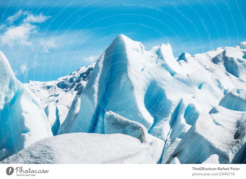 Gletscher-Türme Umwelt Natur blau türkis weiß dreckig kalt Eis Glätte Schneeberg Eisberg fest Wolken Perito Moreno Gletscher Gletscherwanderung Farbfoto