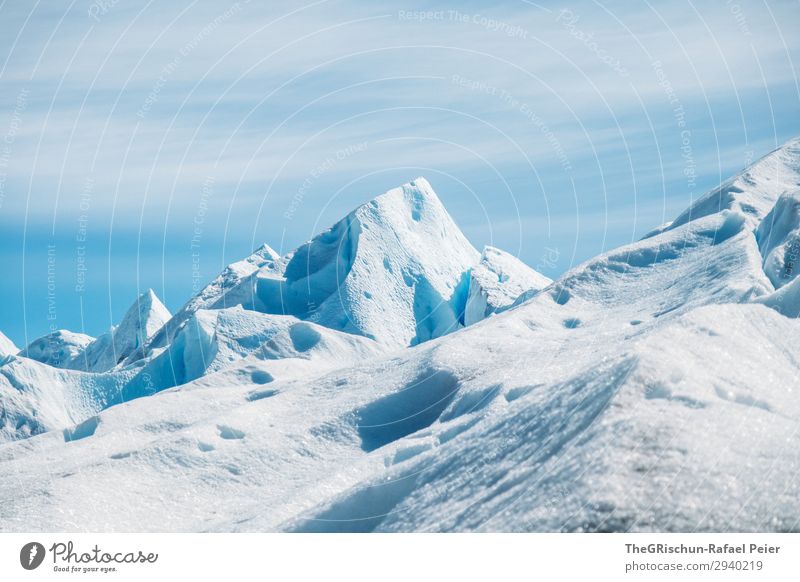 Gletscherberge Natur blau weiß Perito Moreno Gletscher Schnee Spitze Licht Schatten Kontrast wandern Argentinien Abenteuer Eis hart beeindruckend Farbfoto