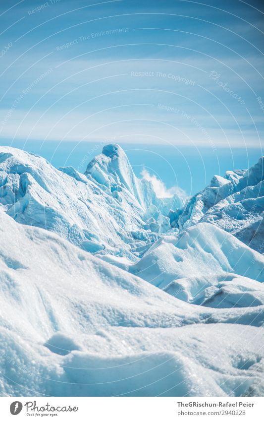 Perito Moreno Gletscher Natur Klima blau türkis weiß Eis Eisskulptur Gletscherwanderung Schnee Laufsport Wolken Argentinien geschätzt Tourismus Farbfoto
