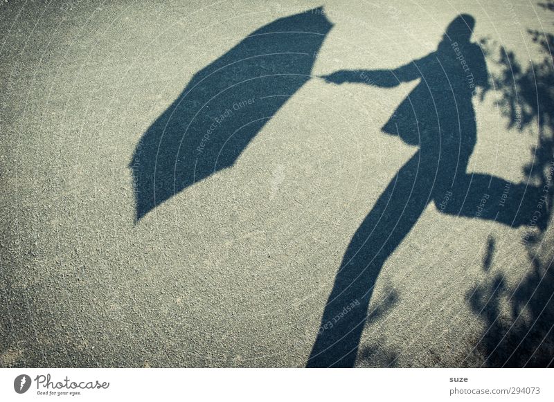 Schatten | Rainman Mensch 1 Umwelt Wetter Schönes Wetter Verkehrswege Fußgänger Straße Wege & Pfade Regenschirm Bewegung laufen lustig grau Schattenspiel Humor