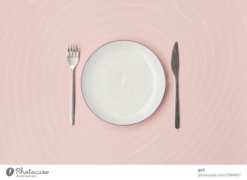 Gabel, Teller, Messer Ernährung Mittagessen Abendessen Diät Fasten Geschirr Besteck Gesunde Ernährung ästhetisch rosa Ordnungsliebe bescheiden zurückhalten