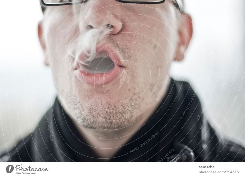 Rauchgenuss Rauchen Mensch maskulin Mann Erwachsene Kopf Gesicht Nase Mund 1 kalt rauchend Zigarette Zigarettenrauch atmen Lippen genießen Genusssucht Sucht