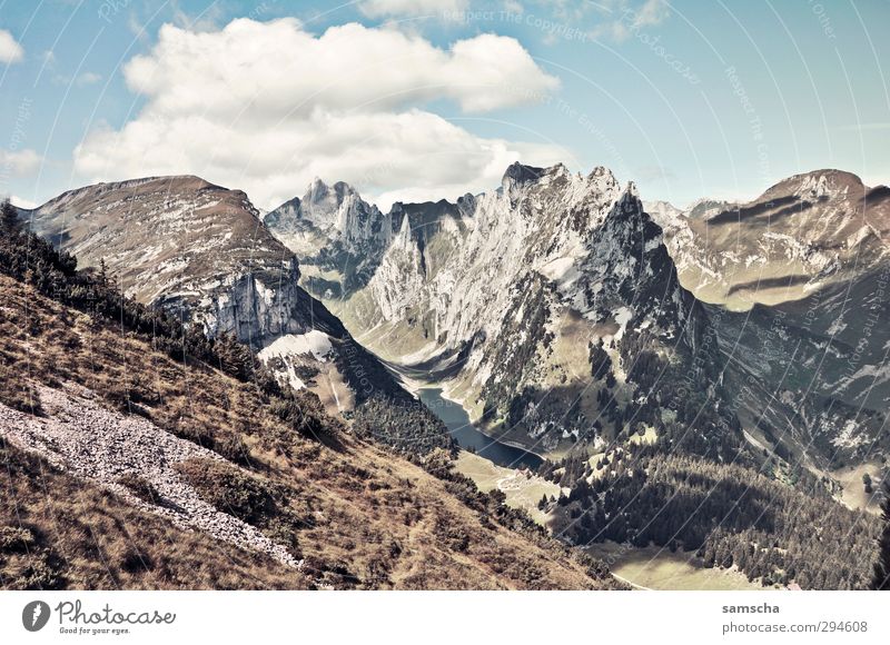 Alpstein Ferien & Urlaub & Reisen Tourismus Ausflug Sommer Berge u. Gebirge Umwelt Natur Landschaft Himmel Wolken Felsen Alpen Gipfel Ferne hoch natürlich wild