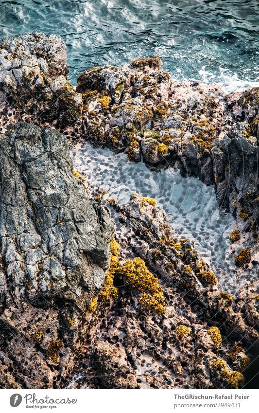 Meer - Gestein Natur blau braun grau türkis weiß Stein Lava Felsen Strukturen & Formen Wasser Meerwasser Osterinseln Farbfoto Außenaufnahme Experiment