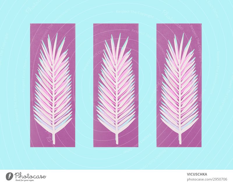 Lila Palmblätter auf blauem Hintergrund Stil Design Sommer Natur Blatt Dekoration & Verzierung Ornament rosa purple Hintergrundbild Entwurf Symbole & Metaphern