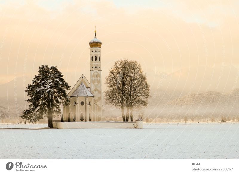 Kirche Sankt Coloman in Bayern bei Schwangau harmonisch ruhig Meditation Ferien & Urlaub & Reisen Tourismus Ausflug Sightseeing Winter Schnee Berge u. Gebirge