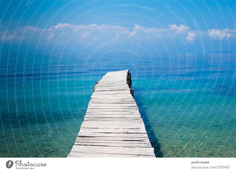 Einsicht mit Weitblick harmonisch Freiheit Himmel Wolken Schönes Wetter Küste Griechenland Ferne lang Wärme Horizont Holzbrett Neigung Innere Kraft Ruhepunkt