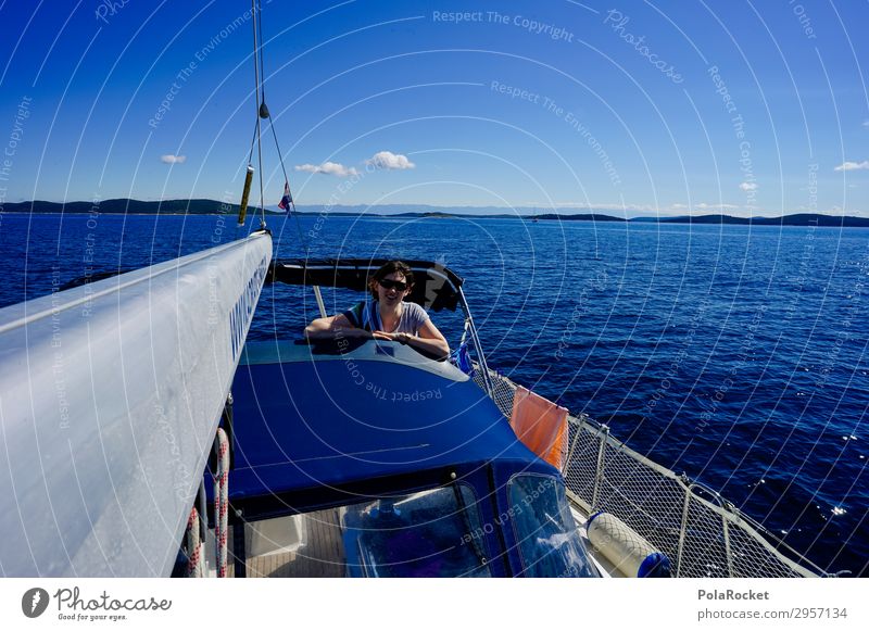 #S# Segelausflug feminin Junge Frau Jugendliche 1 Mensch Glück Segeln Segelboot Segelschiff Segeljacht Segeltörn Segelurlaub Meer Aussicht grinsen genießen