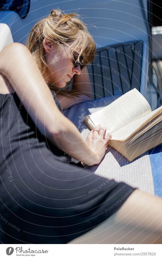 #S# lesen Freizeit & Hobby klug Junge Frau Erholung Segelboot Segelschiff Segeljacht schwarz Kleid lernen produzieren Sonnenbrille Buch Momentaufnahme