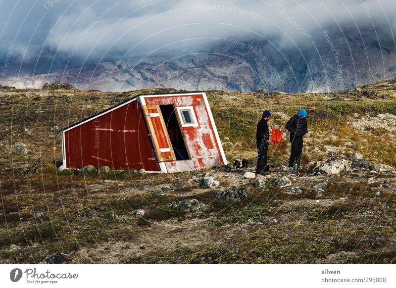 Green(hut #II)land 2 Mensch Natur Herbst schlechtes Wetter Nebel Moos Felsen Gletscher Hütte Gebäude Beratung sprechen Erholung stehen exotisch Unendlichkeit