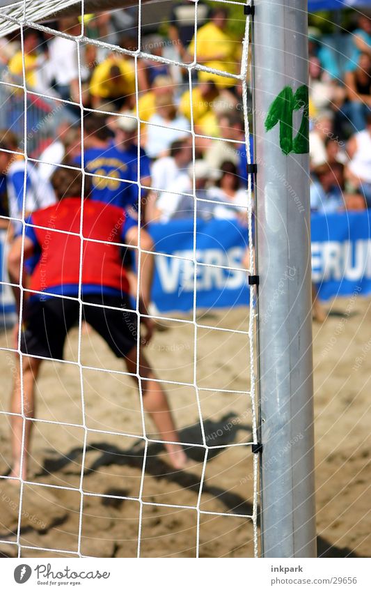 Zwölf Strand Torwart Publikum Sport Fußball Sand Soccer Pfosten