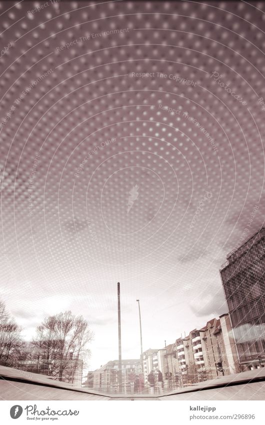 dots Stadt Ferne Raster rasterpunkt Glas Haus verdreht Farbfoto Außenaufnahme Licht Schatten Kontrast Reflexion & Spiegelung Zentralperspektive