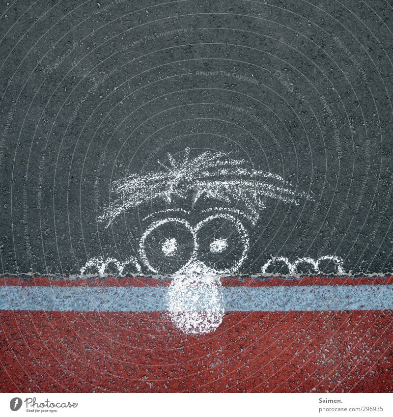 gemalte neugier Wege & Pfade Blick Kreide Asphalt Gummi Straßenkunst Figur Comicfigur Nase Auge Strukturen & Formen Markierungslinie Neugier Farbfoto