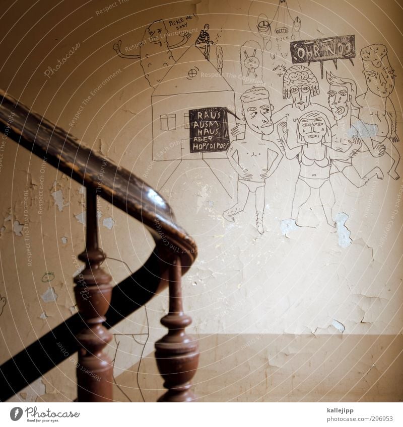 wutbürger Mensch Körper Menschengruppe Mauer Wand Treppe Zeichen Schilder & Markierungen Graffiti Feste & Feiern Demonstration Treppenhaus hausbesetzer besetzen