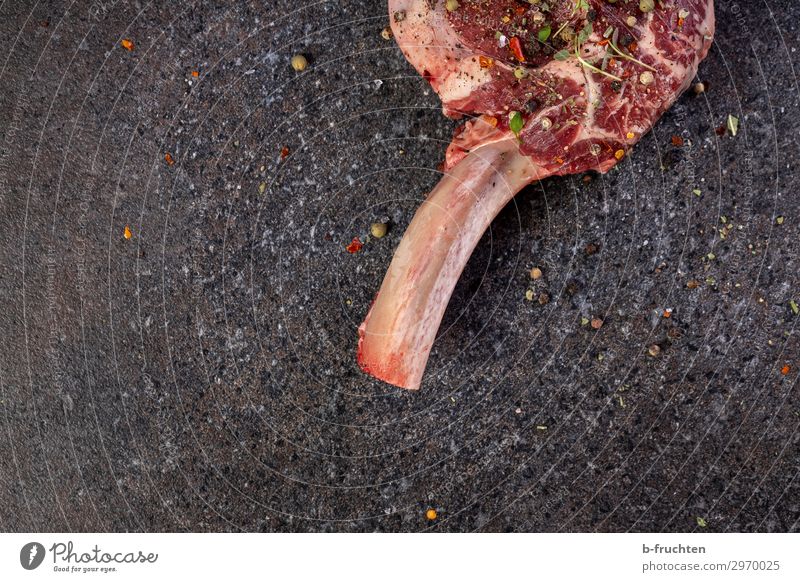 Ein Stück Fleisch Lebensmittel Ernährung Bioprodukte Essen wählen genießen frisch Rindfleisch Steak Steakhouse Knochen Grillen grillfleisch roh rohes fleisch