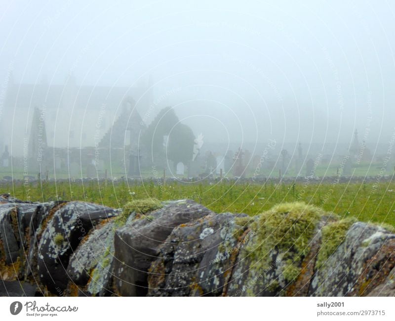 nebulös | letzte Ruhe... schlechtes Wetter Nebel Kirche Ruine alt dunkel gruselig ruhig demütig Trauer Einsamkeit Endzeitstimmung Religion & Glaube Traurigkeit