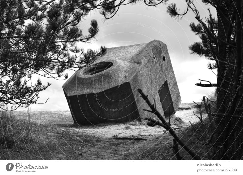 Rømø | in den Sand gesetzt.. Mauer Wand dunkel stark skurril Bunker geheimnisvoll Krieg Schwarzweißfoto Menschenleer