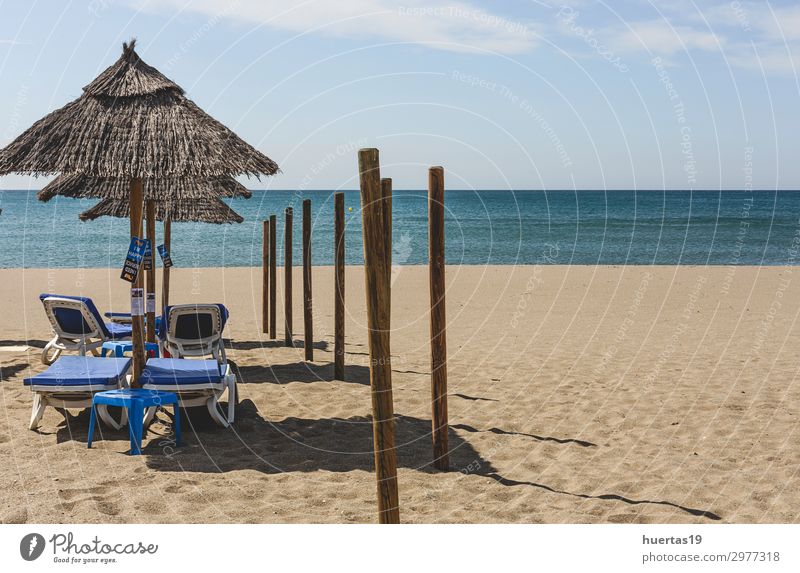 Strandszenen an einem sonnigen Tag exotisch Erholung Ferien & Urlaub & Reisen Tourismus Ausflug Sommer Sommerurlaub Meer Wellen Strandbar Landschaft Sand Sonne