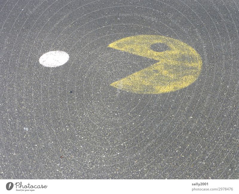 Punktefresser... Straße Wege & Pfade Asphalt Bürgersteig Fressen frech rund gelb grau Symbole & Metaphern Spielen Spielfigur Pacman malen gemalt