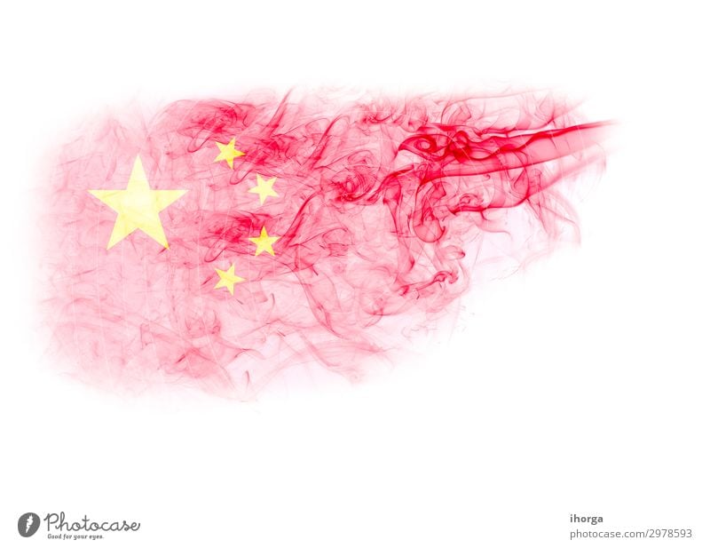 China-Flagge mit Rauchstruktur auf weißem Hintergrund Design Dekoration & Verzierung Kunst Kultur Wahrzeichen Fahne rot Farbe Transparente Peking Entwurf Ikon