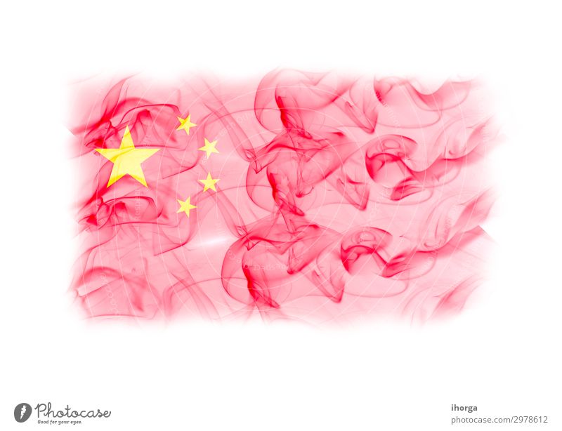 China-Flagge mit Rauchstruktur auf weißem Hintergrund Design Dekoration & Verzierung Kunst Kultur Wahrzeichen Fahne rot Farbe Transparente Peking Entwurf Ikon