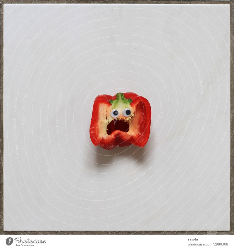 foodface - schreck lass nach! Lebensmittel Gemüse Paprika androgyn Kopf Gesicht 1 Mensch Blick schreien Gefühle Angst Entsetzen Todesangst gefährlich Ärger