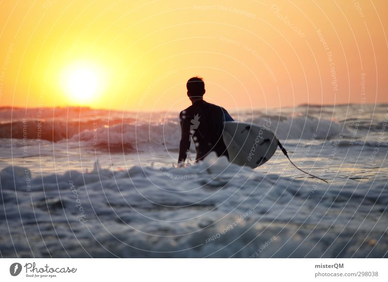 Goin' In II Kunst ästhetisch Zufriedenheit Surfen Surfer Surfbrett Surfschule Sonnenuntergang Wellen Wellengang Wellenschlag Abenteuer Extremsport Mann Meer