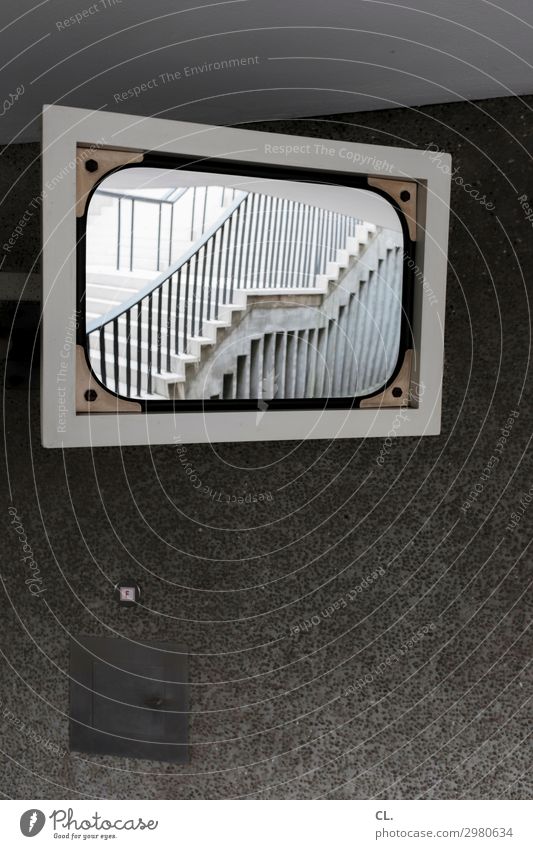 treppe im spiegel Mauer Wand Treppe Wege & Pfade Spiegel Treppengeländer komplex Perspektive Sicherheit Irritation Farbfoto Außenaufnahme Menschenleer