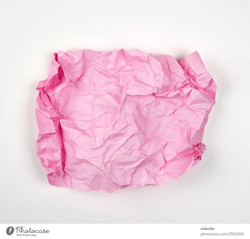 zerknittertes rosa rechteckiges Blatt Papier Schule Büro Business Buch schreiben Sauberkeit weiß Idee Grunge Winkel Hintergrund blanko Bügelfalte Tagebuch