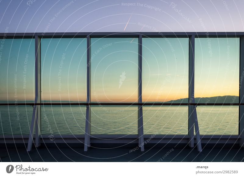 Auf Deck Fensterscheibe Rahmen Panorama (Aussicht) Dämmerung Meer Himmel Schönes Wetter Wasser Abend Ferne Ferien & Urlaub & Reisen Abenteuer Erholung Fähre