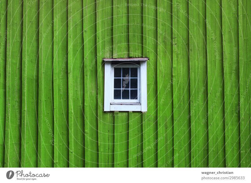 Green Window Haus Hütte Gebäude Architektur Fenster Holz ästhetisch grün weiß minimalistisch sehr wenige reduziert Holzbrett Farbfoto mehrfarbig Außenaufnahme