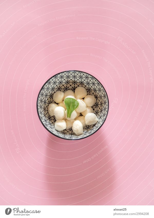 Mozzarella-Käseschale auf rosa Hintergrund Schalen & Schüsseln Ball Blatt frisch klein lecker natürlich weiß Tradition Büffel schließen Lebensmittel Gesundheit