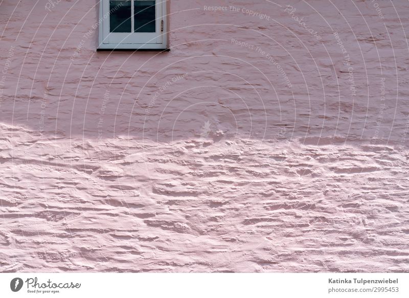 Rosa Haus mit weißem Fenster im Schatten Gebäude Architektur Mauer Wand Stein Glas rosa schwarz Farbe Straße schön Außenseite Sommer Sonne Strukturen & Formen