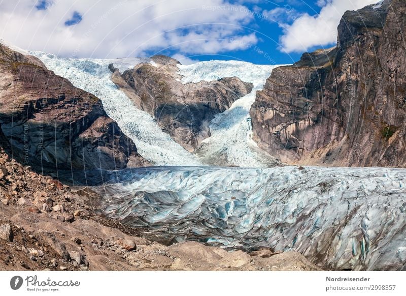 Gletscherzunge des Austerdalsbreen Ferien & Urlaub & Reisen Tourismus Ferne Natur Landschaft Urelemente Erde Himmel Wolken Schönes Wetter Eis Frost Felsen