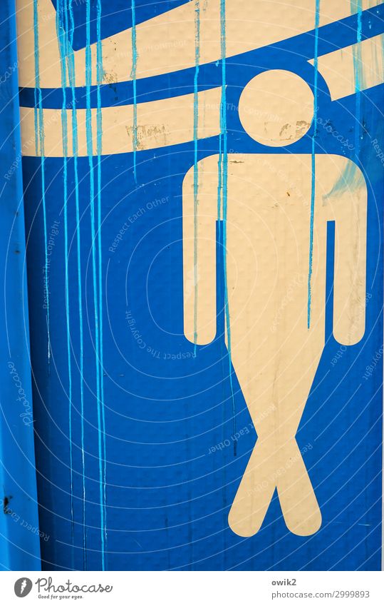 Dringend Mann Erwachsene 1 Mensch Toilette Piktogramm Kunststoff Zeichen blau gelb dringend Schliere Farbe notleidend Farbfoto Außenaufnahme Detailaufnahme