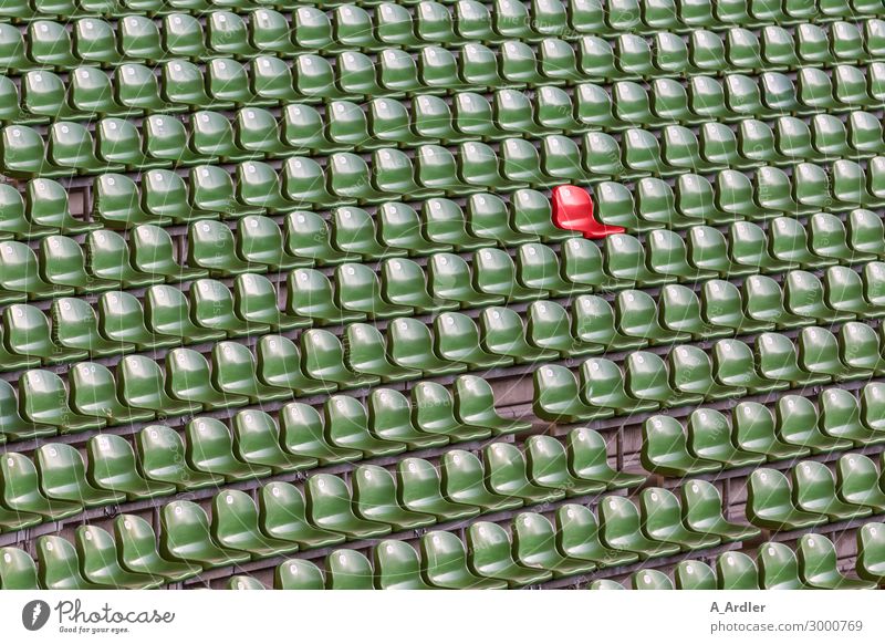 Isolation | Im Stadion grüne Sitzreihen mit einem roten Sitz Stuhl Veranstaltung Sport Publikum Fan Tribüne Sportveranstaltung Sportstätten außergewöhnlich Kanu