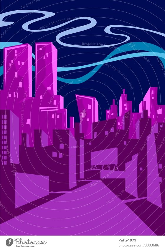 Downtown Lifestyle Design Nachtleben Entertainment Stadt Stadtzentrum Skyline Hochhaus Grafik u. Illustration eckig trendy modern blau violett rosa Coolness