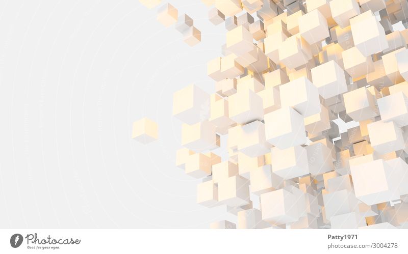Floating cubes - 3D Render Würfel Hintergrundbild fliegen eckig modern gelb weiß Business komplex Leichtigkeit Mobilität Perspektive Surrealismus Symmetrie