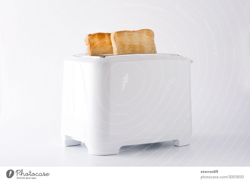 Geröstetes Toastbrot in weißem Toaster isoliert Zuprosten Brot bereit Isoliert (Position) Lebensmittel Gesunde Ernährung Foodfotografie Frühstück Belegtes Brot
