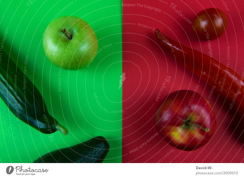 grün und rot Lebensmittel Gemüse Frucht Ernährung Essen Bioprodukte Vegetarische Ernährung Diät Fasten Kunst Kunstwerk Gemälde sportlich Vitamin