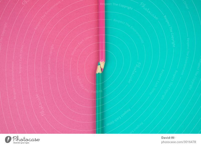 Platzhalter  -  2 farbige Bunte Seiten mit Textfreiraum und Buntstiften Schule lernen Kunst grafisch Design rosa türkis farbenfroh Kreativität