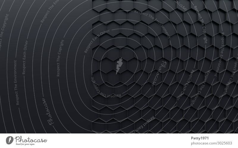 Hexagon Hintergrund - 3D Render Hintergrundbild Zeichen Ornament Sechseck Wabe Strukturen & Formen eckig Sauberkeit grau schwarz Netzwerk Symmetrie