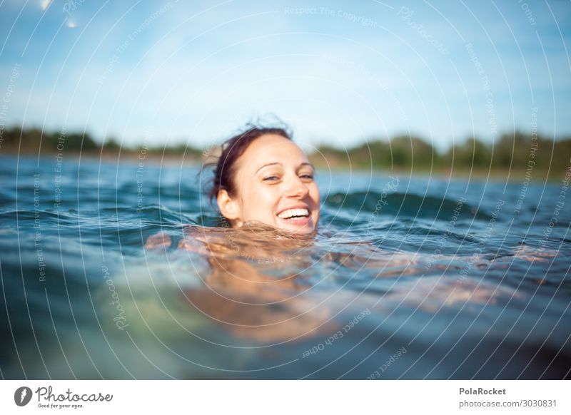 #A# summer swim Mensch feminin ästhetisch Schwimmen & Baden Schwimmsport Im Wasser treiben Frau See lachen Lächeln Wasseroberfläche Sommer Sommerurlaub