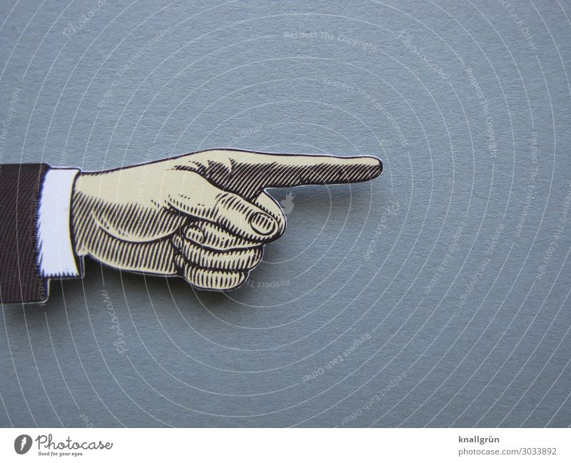 Richtungsweisend Zeichen Kommunizieren grau schwarz weiß Neugier Zeigefinger richtungweisend Hand Farbfoto Studioaufnahme Menschenleer Textfreiraum rechts
