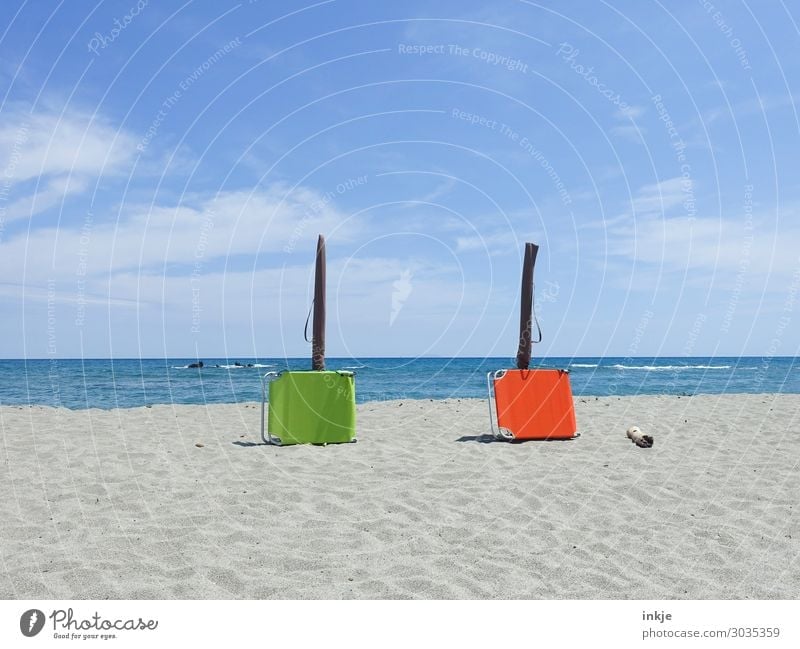 Mittagspause am Mittelmeer Ferien & Urlaub & Reisen Sommer Sommerurlaub Sonne Sonnenbad Strand Meer Himmel Horizont Schönes Wetter Wärme Küste Liegestuhl