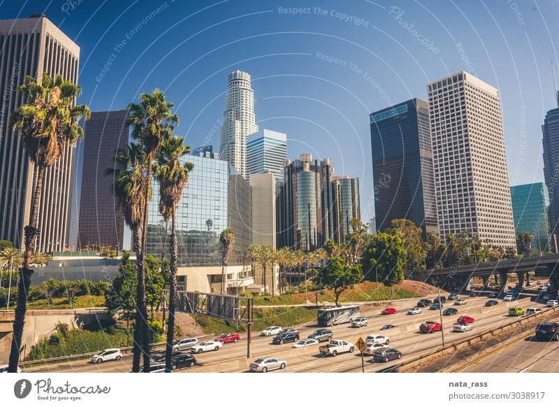 Innenstadt von Los Angeles Stadtzentrum Skyline Großstadt Kalifornien ca La Tageslicht Verkehr Handfläche Baum reisen Amerikaner amerika USA Fernstraße vereint