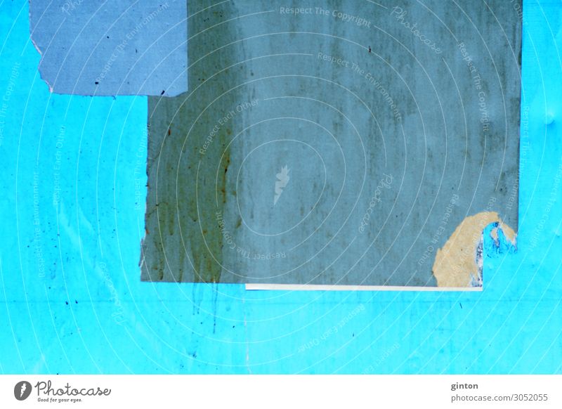 Abgerissenes Poster Papier Zettel Holz eckig einfach kaputt blau türkis Hintergrundbild Fetzen Papierfetzen Wand Geometrie Plakatwand Werbeplakat Werbeposter