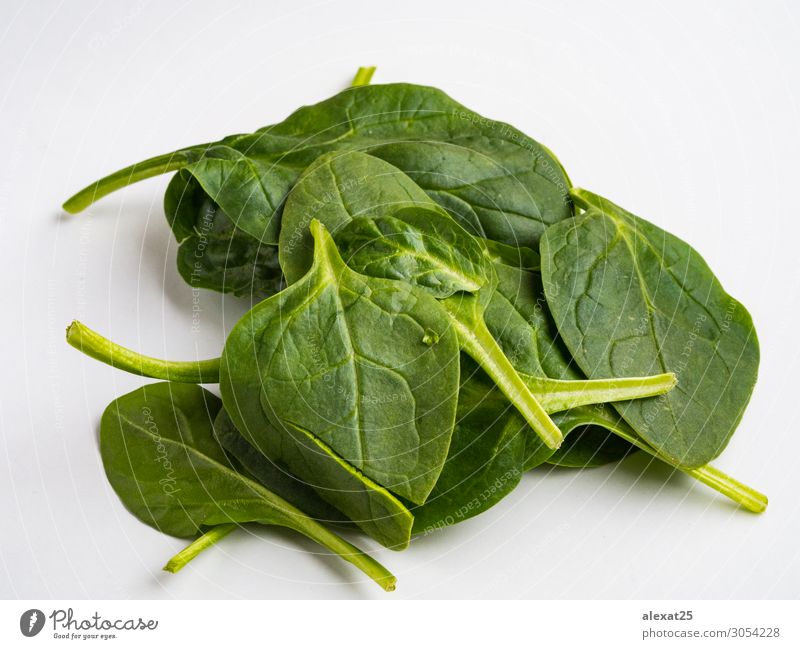 Spinat isoliert Gemüse Vegetarische Ernährung Diät Natur Pflanze Blatt frisch natürlich grün weiß Hintergrund Lebensmittel Gesundheit Zutaten vereinzelt